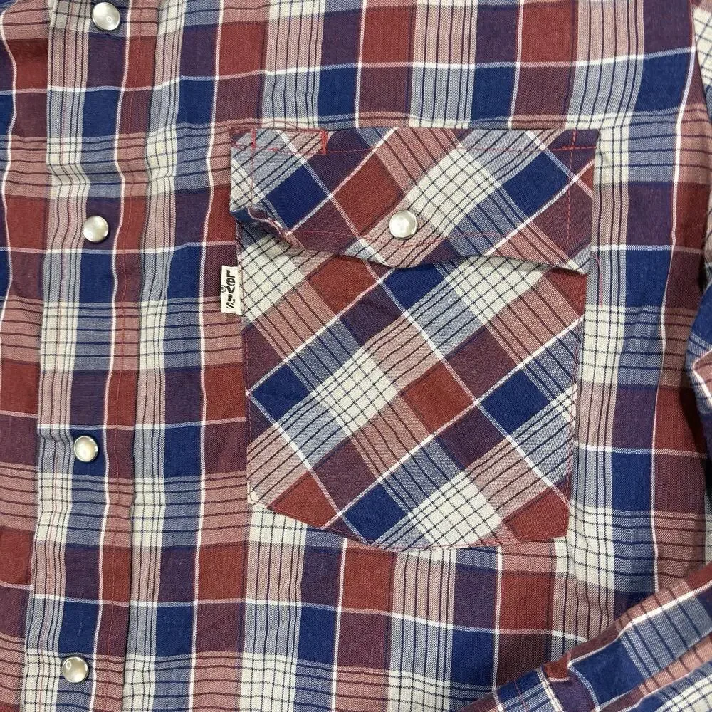 Vintage‎ Levi Strauss & Co Western Pearl Snap Shirt Mens Size M Red Blue Plaid